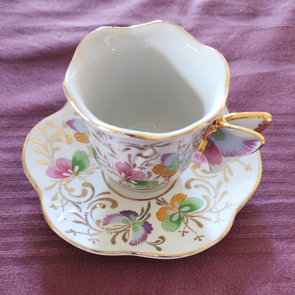 Vintage Baum Bros. Formalities Demitasse Butterfly Handled Teacup & Saucer